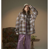 Unisex Jacket Vintage Plaid Workwear Jacket Men and Women Couple Casual Loose Spring and Autumn Coat